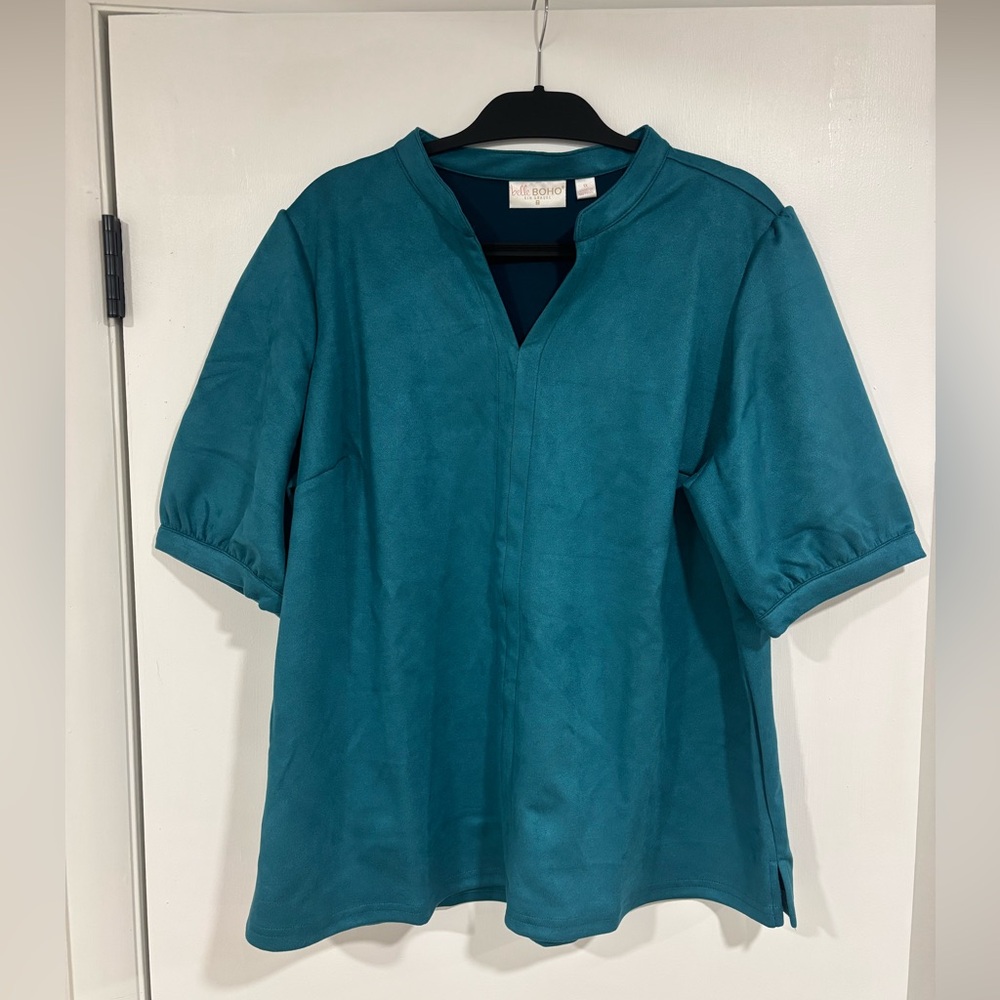 Belle BOHO Teal V-Neck Blouse